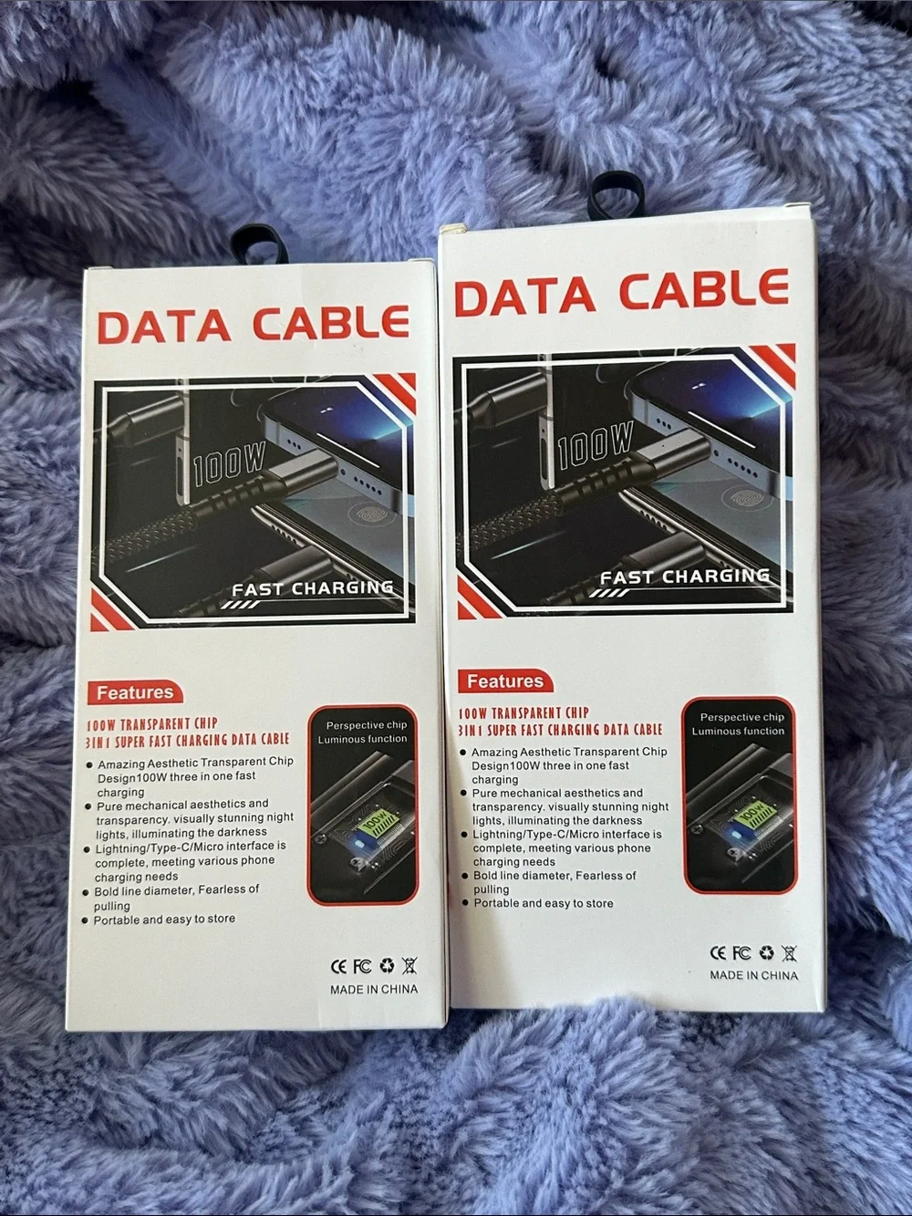 Two Fast Charging 3-in-1 Data Cable 100W - Black